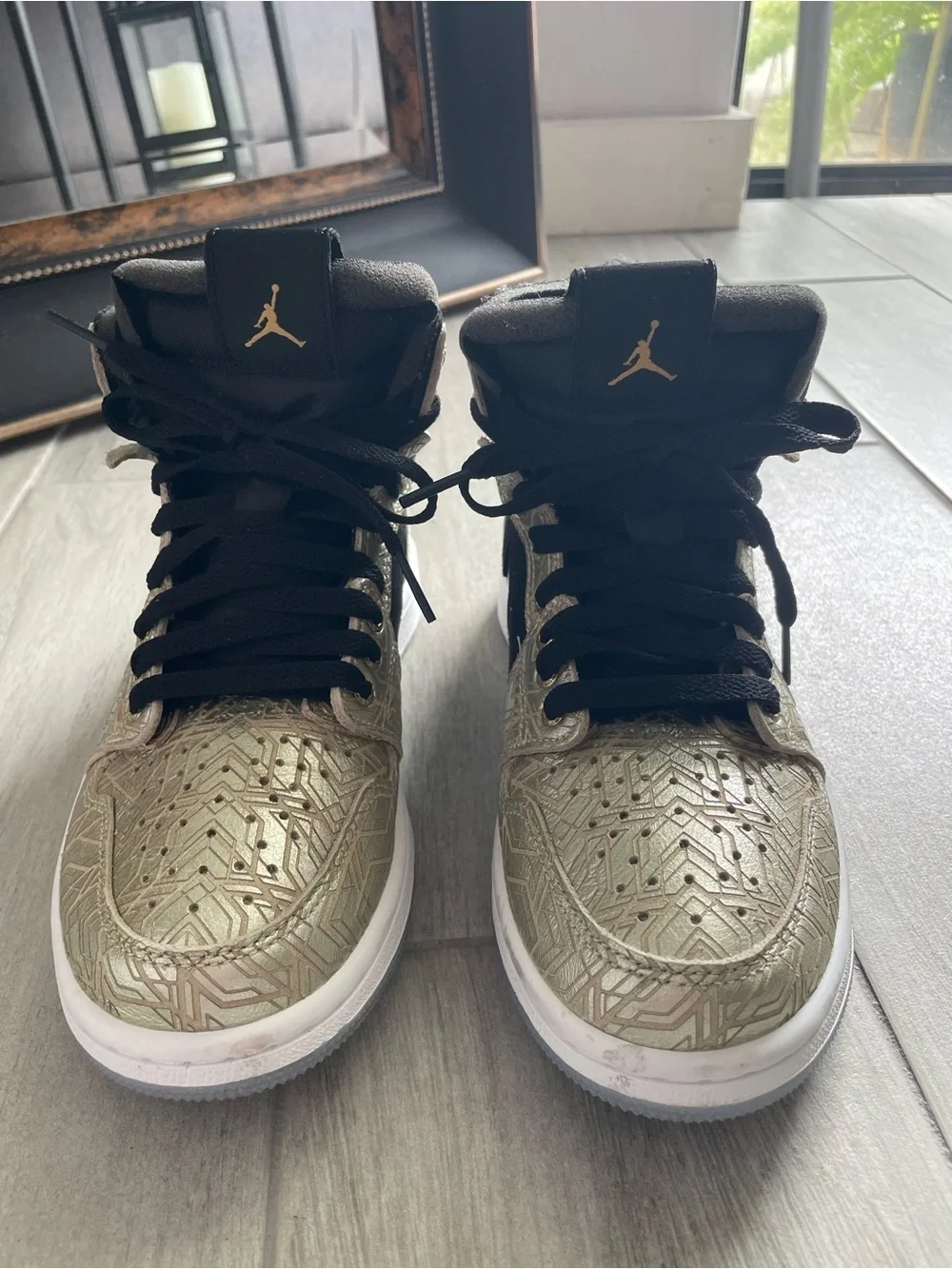 Air Jordan 1 Zoom CMFT Gold Laser Black Royal Blue Sneakers – Men’s Size 5.5